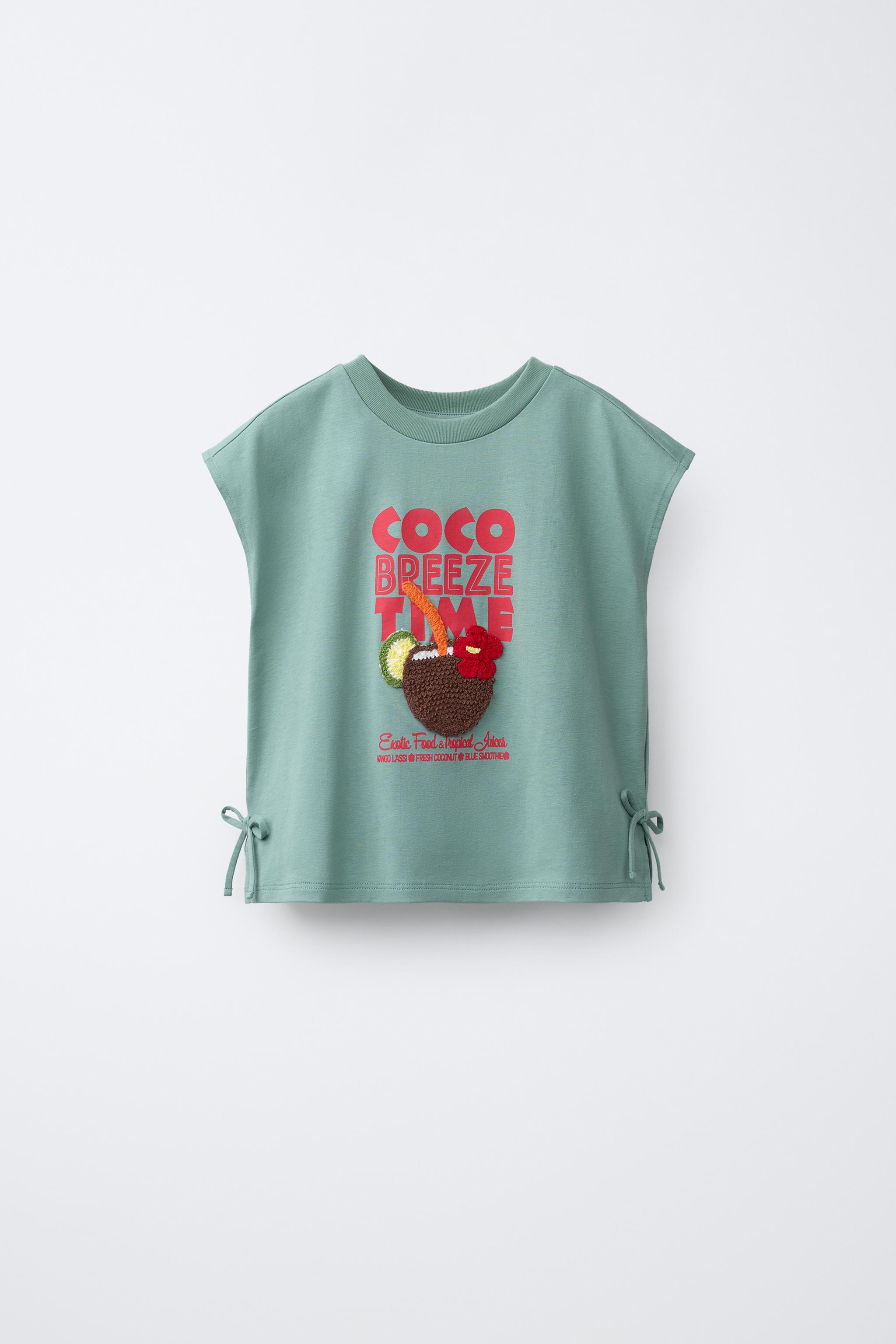 CROCHET DETAIL T-SHIRT — Mid-green