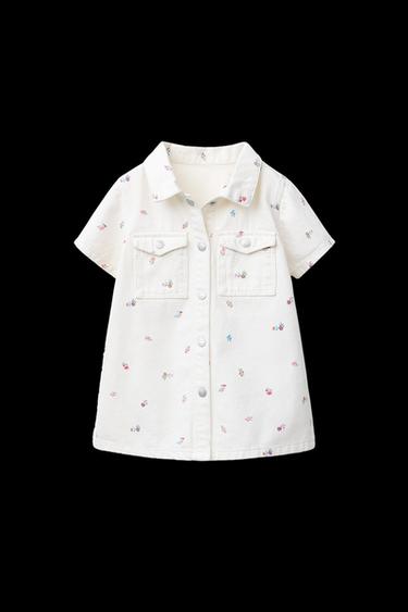 Zara FLORAL TWILL DRESS - Ecru - Image 0