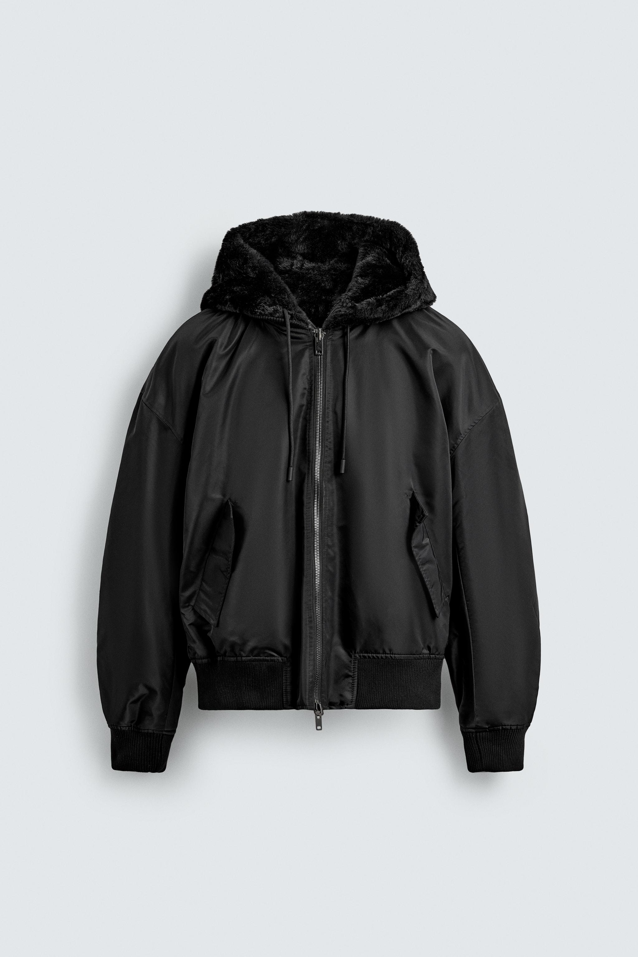 REVERSIBLE FAUX FUR BOMBER JACKET - Black | ZARA Canada