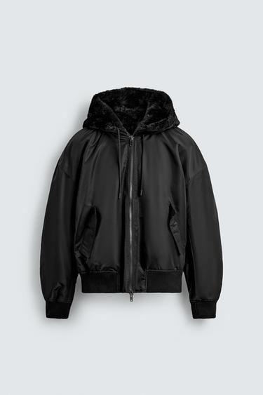 BOMBERJACKE AUS FUNKTIONSSTOFF MIT PELZ-EFFEKT - Schwarz von Zara