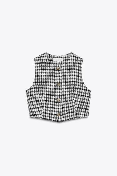 HOUNDSTOOTH TEXTURED WAISTCOAT - Ecru / Black by Zara - Image 3