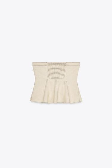 TOP EN LIN SURPIQÛRES CONTRASTE - Beige clair de Zara - Image 6