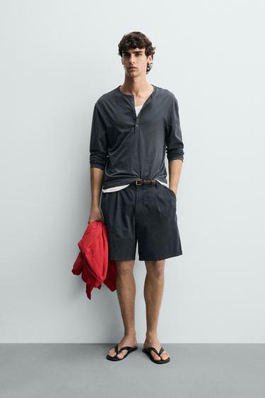 プリーツレギュラーフィットチノバミューダパンツネイビーブルー0Zaraのプリーツレギュラーフィットチノバミューダパンツ - ネイビーブルー - 画像 0