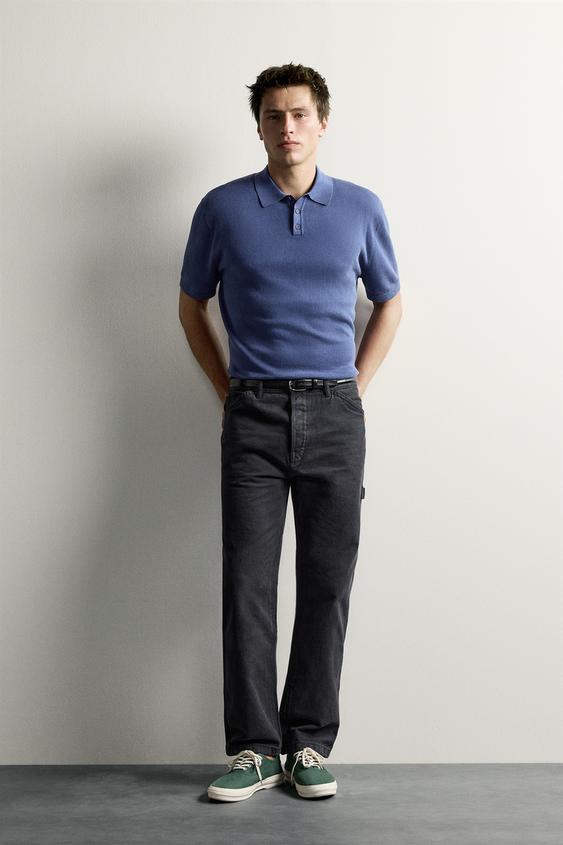 Zara 水洗寬鬆版型針織 POLO 衫 - 藍色 - 圖片 0