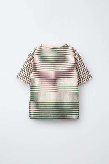 T-SHIRT RAYURES AVEC INSCRIPTION BRODÉE - rayures de Zara - Image 1