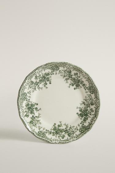 PRATO DE PÃO DE CERÂMICA FLORAL - Verde-oliva-escuro da Zara