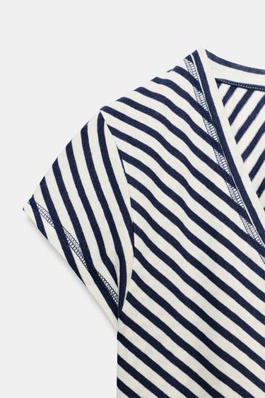 TEE-SHIRT RAYURES AVEC LIN - Écru / Bleu marine de Zara - Image 7