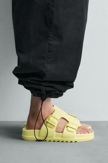 RUBBERISED DOUBLE-STRAP SANDALS - Yellow by Zara - Image 0