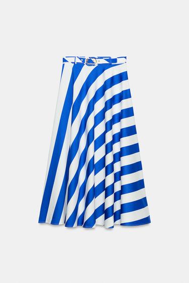 JUPE MI-LONGUE RAYURES CEINTURE - Bleu / Blanc de Zara - Image 5
