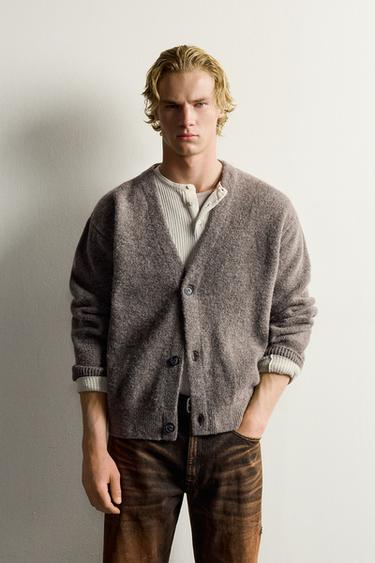 WOOL-BLEND RELAXED FIT CARDIGAN — Gray 2