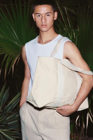 Zara 織物托特包 - 米白色