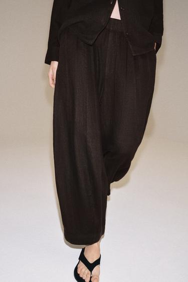 Zara PANTALONE BARREL KROJA OD LANA ZW COLLECTION – Smeđa