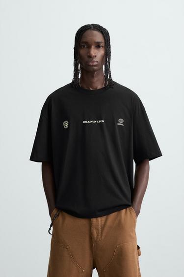 CAMISETA ESTAMPADOS COMBINADOS - Negro de Zara