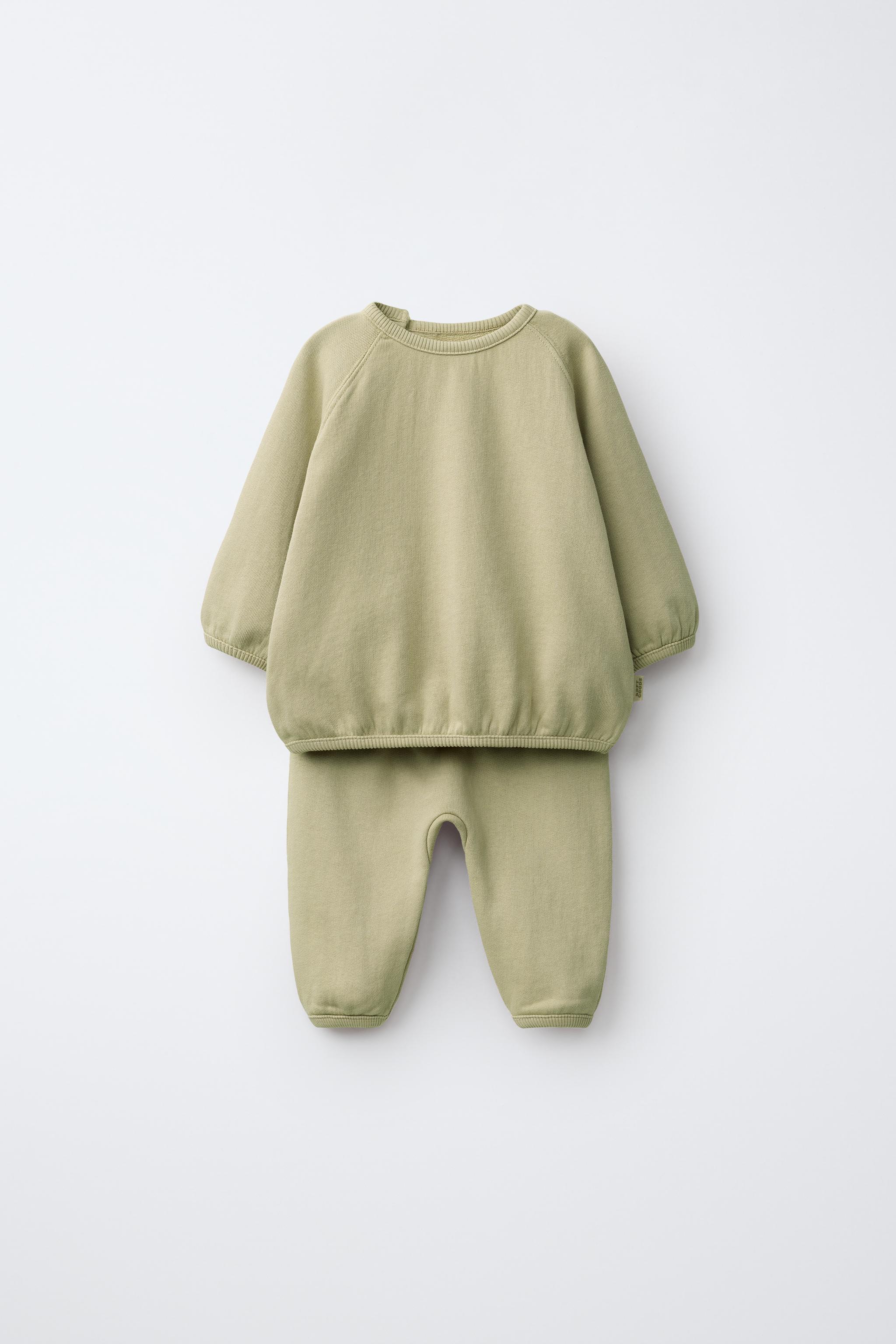 SOLID BALLOON PANTS AND SWEATSHIRT SET — olive green