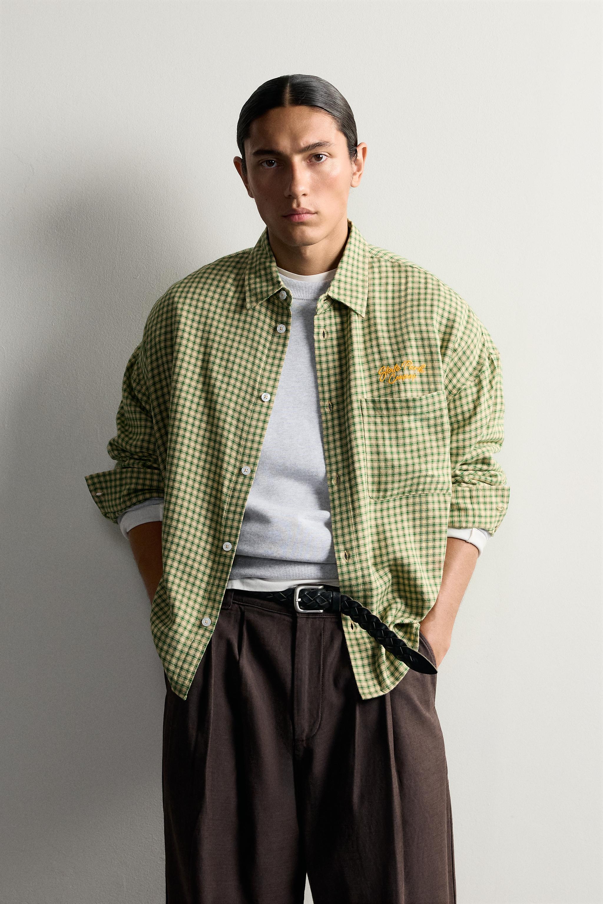 CHEMISE CARREAUX BRODERIES COMBINÉES