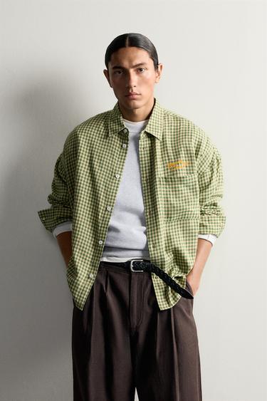 EMBROIDERED PLAID SHIRT — Green / Ecru 2