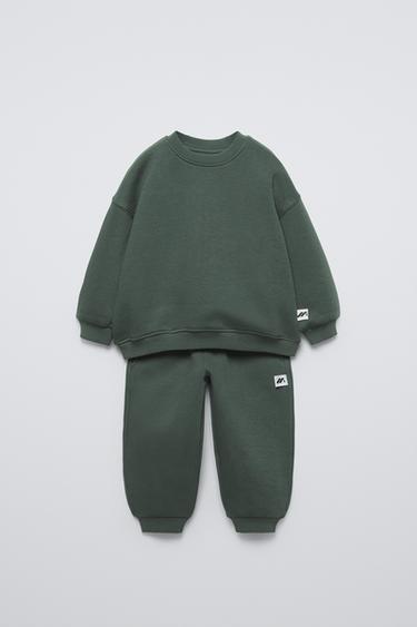 Zara LABEL SWEATSHIRT AND JOGGERS MATCHING SET - Green