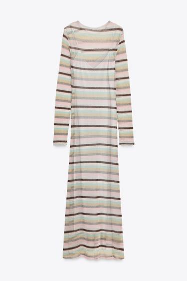 LONG METALLIC THREAD STRIPED DRESS - Multicoloured by Zara - Image 5
