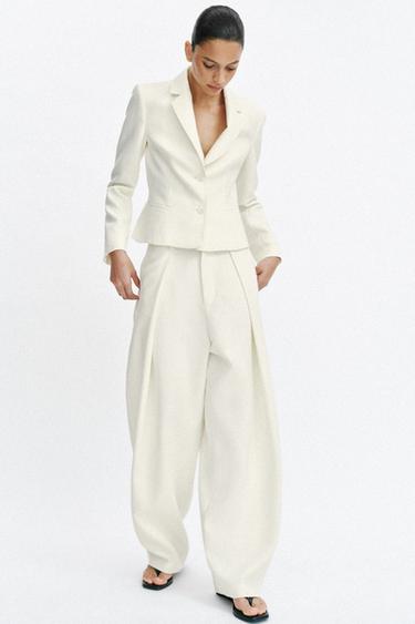 VOLUME TROUSERS WITH DARTS - Ecru by Zara - Image 0