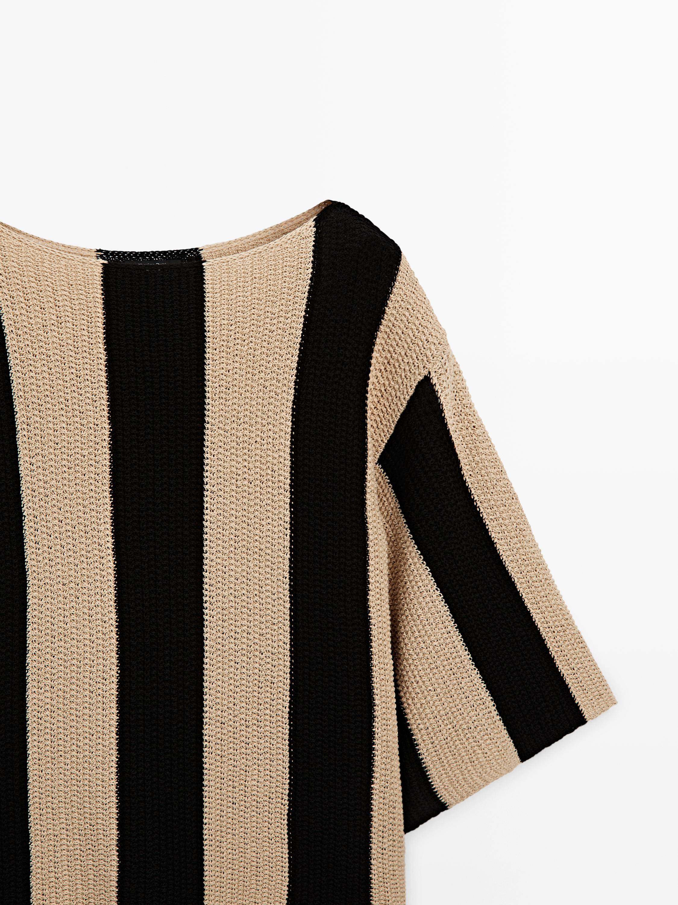 Striped cotton blend knit sweater