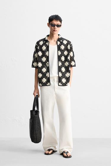 CROCHET TEXTURED SHIRT - Black / White by Zara - Image 0