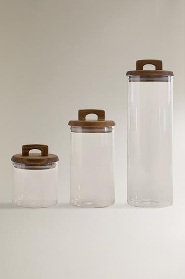 BOROSILICATE GLASS AND WOOD STORAGE JAR - Light beige by Zara - Image 0