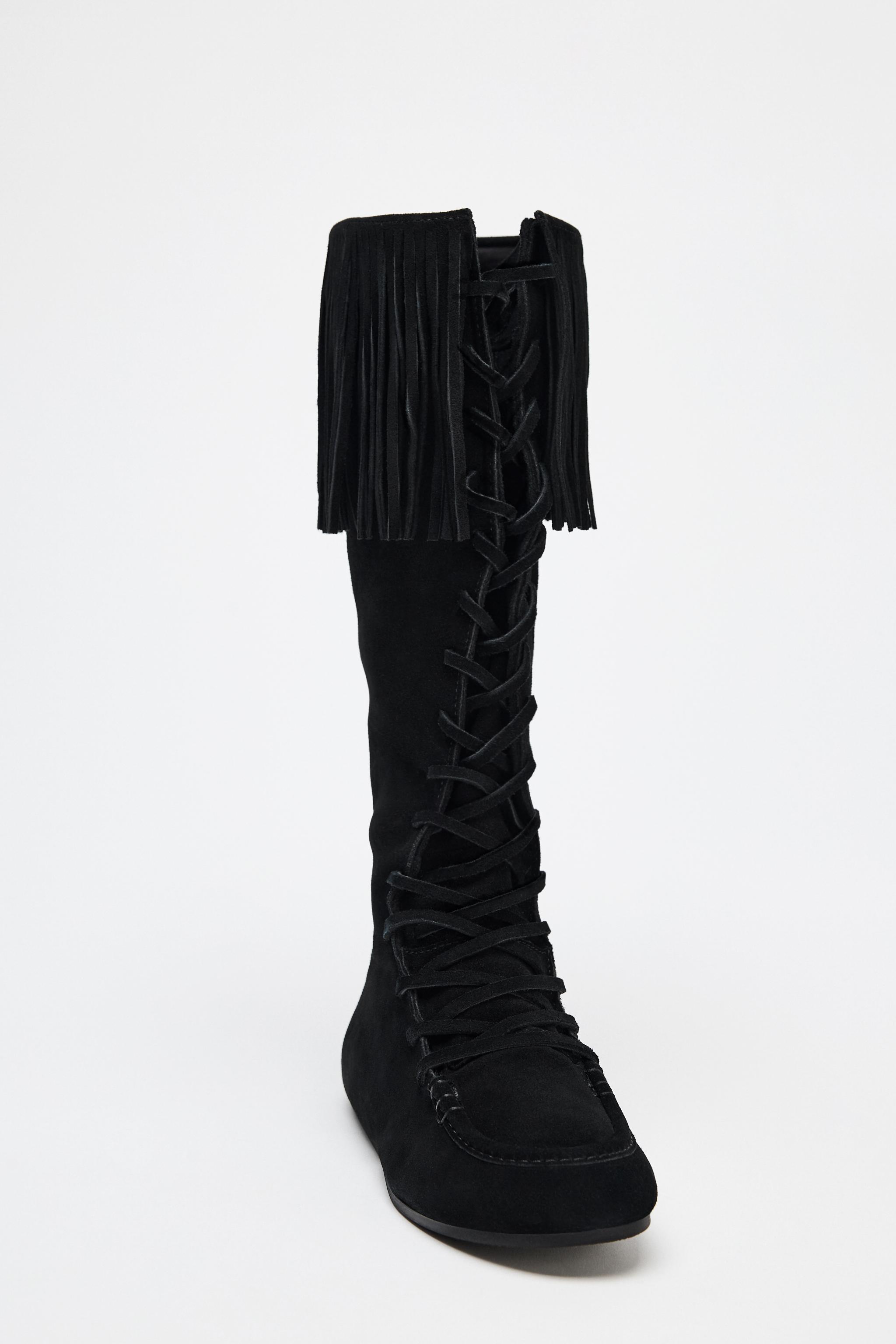 【ZARA】フリンジ付きスエードブーツ ダークタン | 3028/510/709 ZARA】フリンジ付きスエードブーツ ダークタン | 3028/510/709