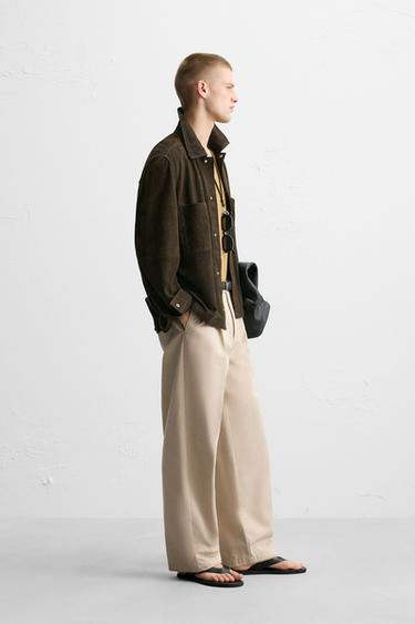 SUEDE LEATHER OVERSHIRT - Dark brown by Zara - Image 3