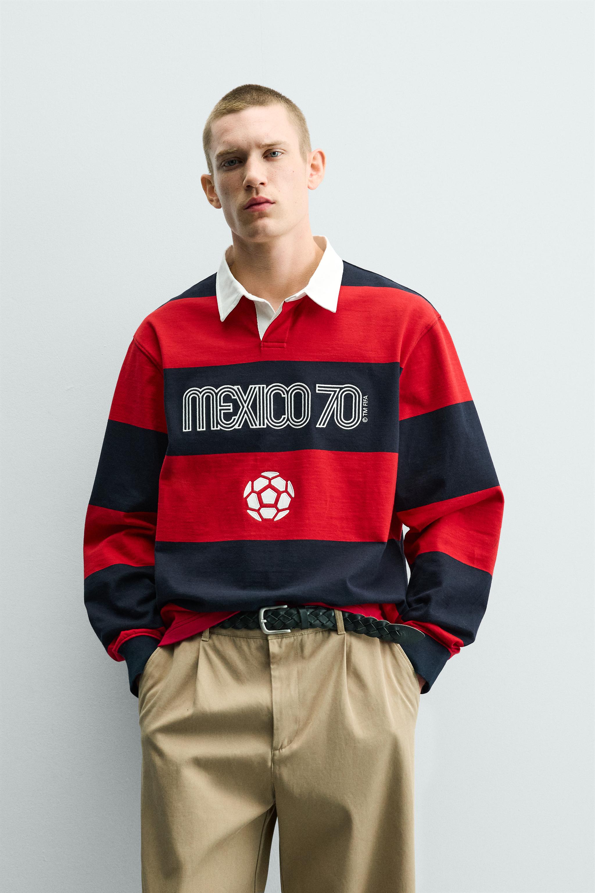 MEXICO 70 FIFA WORLD CUP™ STRIPED POLO — Red