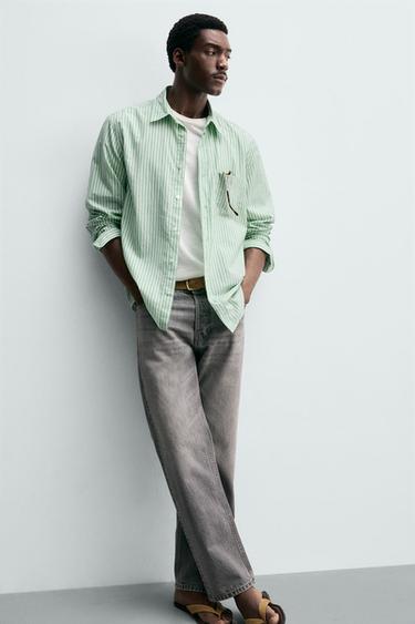 REGULAR FIT STRIPED SHIRT - Green/White by Zara - Image 4