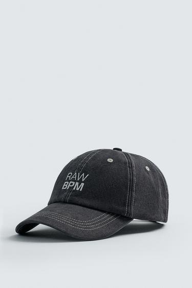 Zara WASHED EMBROIDERED TEXT TOPSTITCHED CAP - Gray