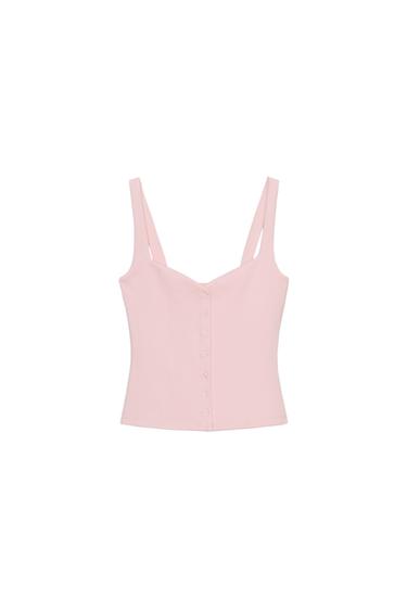 SWEETHEART NECKLINE TOP WITH BUTTONS - Pink by Zara