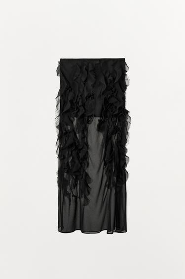 MIDI SKIRT WITH RAISED FLOWERS - Black by Zara - Image 9