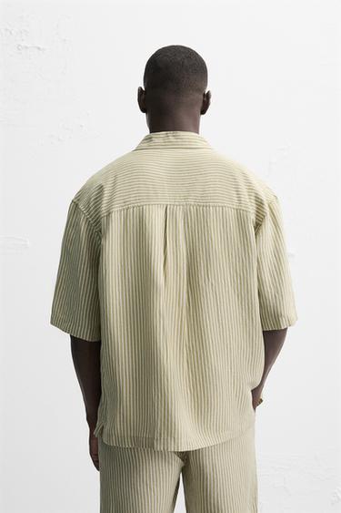 CHEMISE RAYURES LIN - VISCOSE - écru/vert kaki de Zara - Image 2