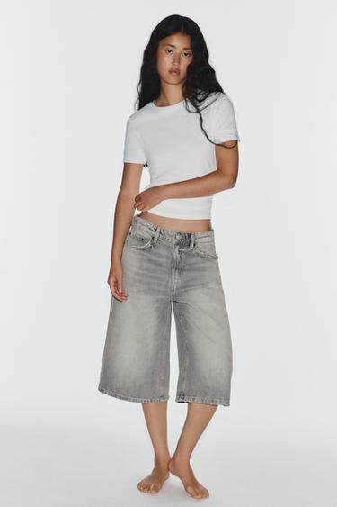 TRF BAGGY DENIM JORTS - Light grey by Zara