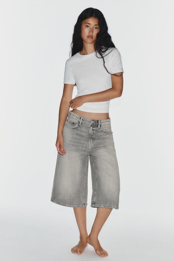 PANTALLONA TË SHKURTRA JORTS BAGGY DENIM TRF - Gri e hapur nga Zara - Imazh 0
