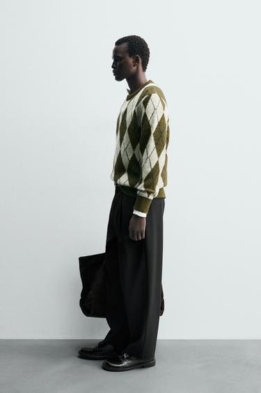 ARGYLE JACQUARD SWEATER - Khaki by Zara - Image 3