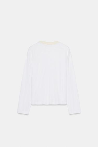 T-SHIRT COL CONTRASTÉ - Blanc de Zara - Image 6