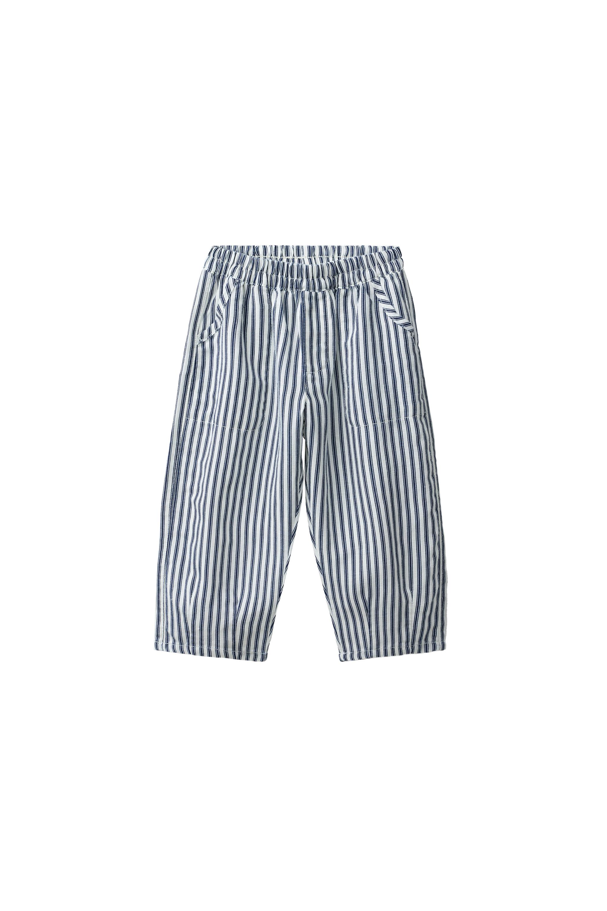 STRIPED LINEN BLEND BAGGY PANTS - Ecru / Navy | ZARA United States
