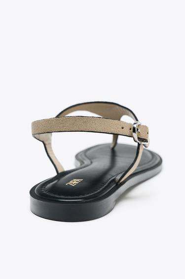 LEATHER BUCKLE-STRAP SANDALS - Sand Brown by Zara - Image 4