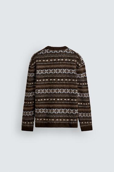 PULL EN JACQUARD GÉOMÉTRIQUE - Marron de Zara - Image 7