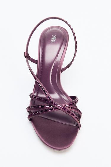სანდალი ქუსლიანი თასმები ბრჭყვიალები - Zara-ს Purple