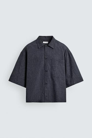 Zara 方版剪裁格紋襯衫 - 海藍色