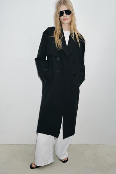 Zara LONG BELTED TRENCH COAT - Black