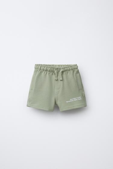 PIQUÉ BERMUDA SHORTS WITH TEXT - Light khaki by Zara