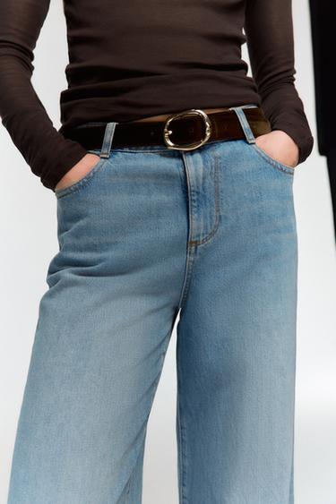 JEANS Z.08 WIDE LEG CROPPED CINTURA ALTA CINTO - Azul-médio da Zara