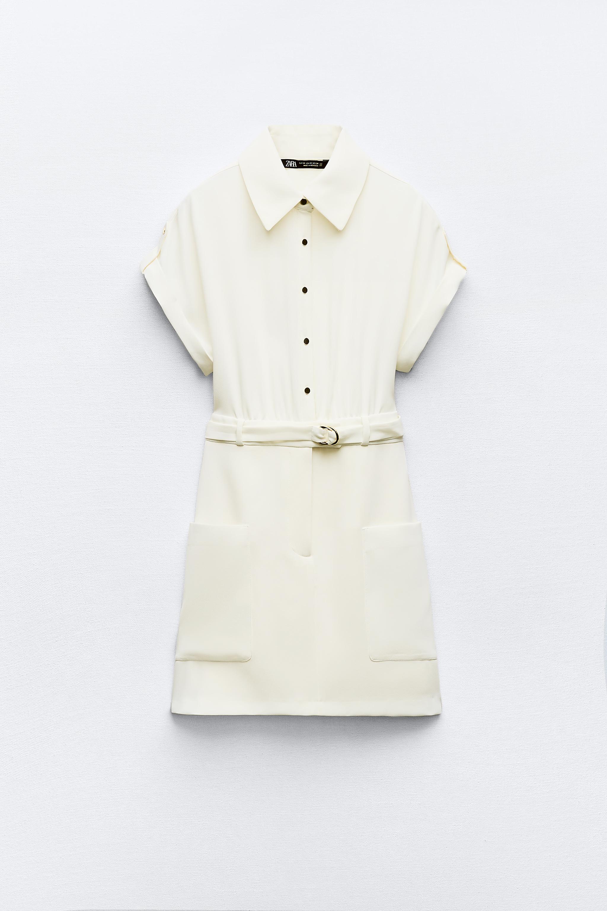 BELTED TAILORED DRESS - Oyster-white