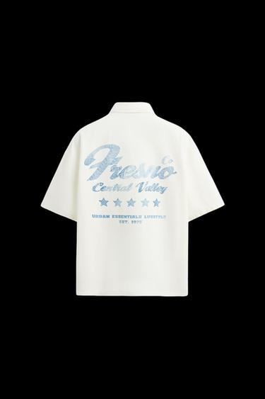 Zara CONTRAST EMBROIDERY SHIRT - White