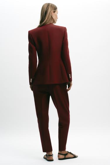 PANTALON DROIT TAILLE HAUTE - Grenat de Zara - Image 5