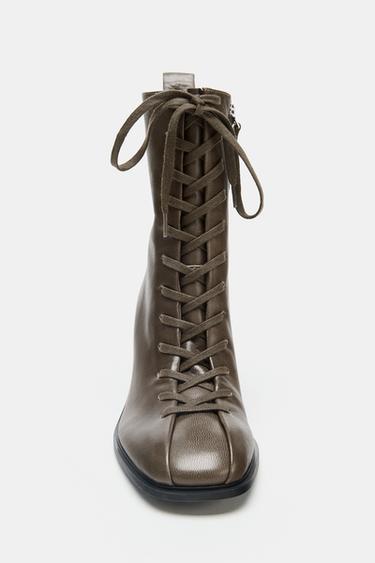 BOTTINES À LACETS EN CUIR - Gris taupe de Zara - Image 5